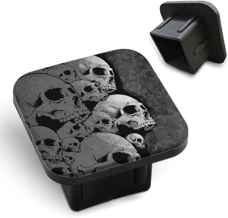 Tnomchey Skull Heap Hitch Covers Black and White Skull Human Skeleton Funny Thriller Black Square Towing Hitch Covers 2” Heavy Duty Trailer Hitch Tube Cover Plug Cap Rubber for Most Vehicles SUV - Image 1